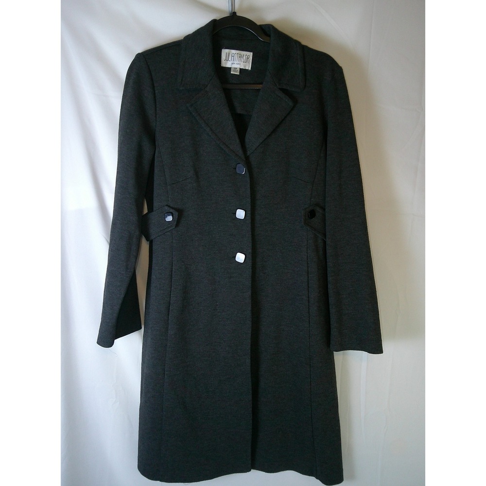 Julian Taylor New York‎ Womens Charcoal Gray Button Front Coat Jacket 12P